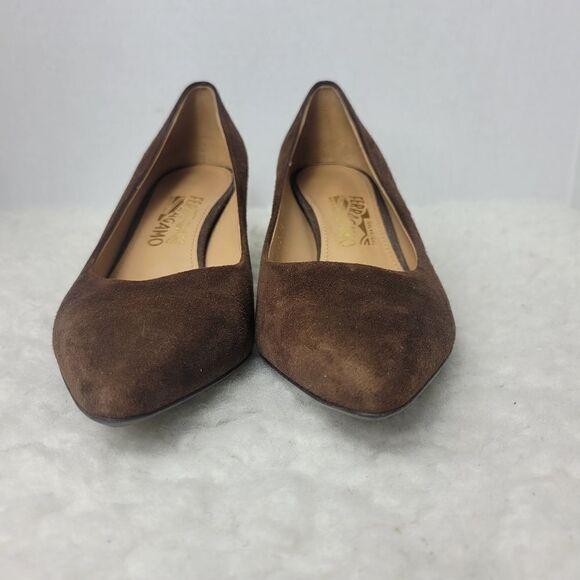 Salvatore Ferragamo Tanna Women's  Shoes Size 8 Brown Suede Kitten Heel - Picture 3 of 12